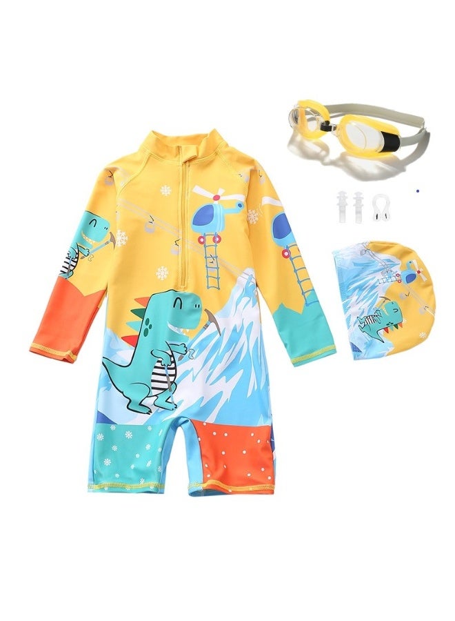SISGL Children's Swimsuit For Boys Dinosaur Design Short Sleeve With Cap One Piece Surfing Suit Baby Swimming Pool Boy Swimsuit - Image 1